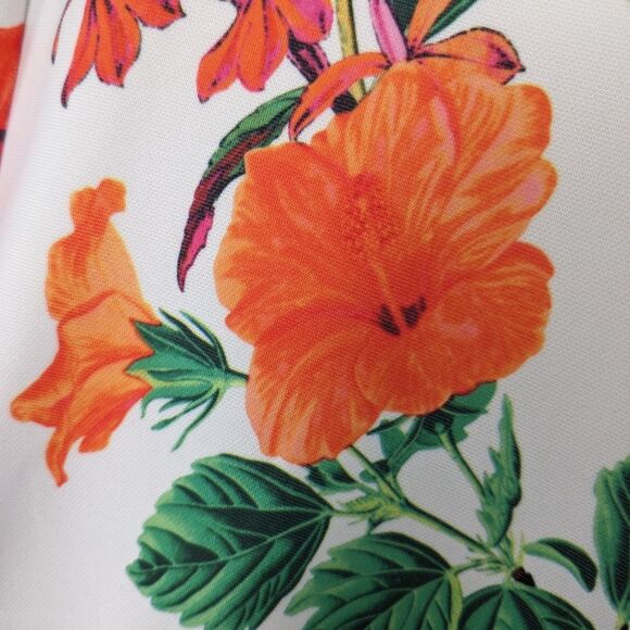 ASOS DESIGN Dress Women's sz 8 Floral Orange Pink Shift Bell Sleeves Zip Stretch - Picture 8 of 10